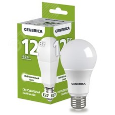Лампа светодиодная A60 груша 12Вт 230В 4000К E27 GENERICA