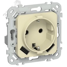 FLITE Розетка 1-местная с заземлением с защитными шторками 16А с USB A+A 3,1А РСЮша11-0-ФлН навахо IEK