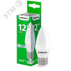 Лампа светодиодная C35 свеча 12Вт 230В 6500К E27 GENERICA