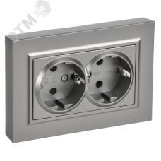 BRITE Розетка 2-местная с заземлением с защитными шторками плоская 16А в сборе РСшПл12-3-БрС сталь IEK