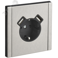 FORTE&PIANO Розетка 1-местная с заземлением с защитными шторками винтовое крепление 16А USB A+A 3,1А FP745M металл никель IEK