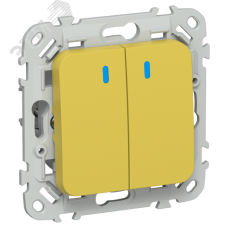 FLITE Выключатель 2-клавишный кнопочный с индикацией 10А ВС12-2-1-ФлЖК желтый карри IEK