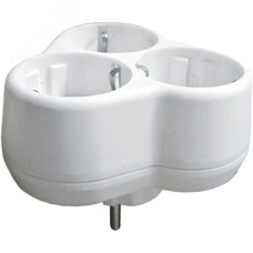 Разветвитель электрический, 3 гнезда, с заземлением 16А 250 В, круглый, белый