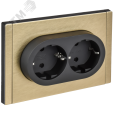 FORTE&PIANO Розетка 2-местная с заземлением с защитными шторками безвинтовое крепление 16А FP623M металл шампань IEK