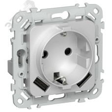 FLITE Розетка 1-местная с заземлением с защитными шторками 16А с USB A+A 3,1А безвинтовое крепление РСЮша11-1-ФлА алюминий IEK