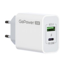 Сетевое З/У/ Сетевое З/У GoPower GPQC08 1USB+1Type-C 20W QC3.0 белый