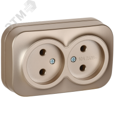 GLORY Розетка 2-местная для открытой установки без заземления без защитных шторок 10А РС22-2-ХШм шампань матовый IEK