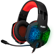 Игровые наушники с микрофоном SVEN AP-U988MV, черный-красный (USB, LED, 7.1)