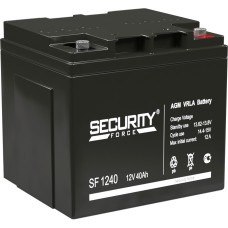 Аккумуляторная батарея/ Battery SECURITY FORCE SF series, SF 1240, voltage 12V, capacity 40Ah (discharge 20 hours), max. Discharge current (5 sec.) 48A, max. charging current 12A, lead-acid AGM type, terminals for nut and bolt M6, LxWxH 197x165x170mm., we