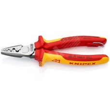 Пресс-клещи для обжима контактных гильз VDE 1000V 9 гнезд 025-16мм (AWG 23-5) L=180мм диэлектрические двухкомпонентные рукоятки крепление для страховки блистер