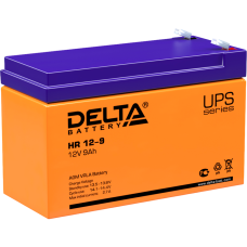 Батарея DELTA серия HR, HR 12-9, напряжение 12В, емкость 9Ач (разряд 20 часов),  макс. ток разряда (5 сек.) 135А, макс. ток заряда 2.7А, свинцово-кислотная типа AGM, клеммы F2, ДxШxВ 151х65х94мм., вес 2.78кг., срок службы 8 лет./ Battery DELTA series HR, 
