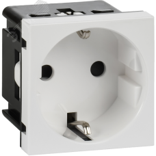Розетка с заземляющим контактом без защитной шторки и винтовым зажимом (2 модуля) белая