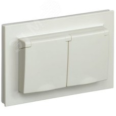 BRITE Розетка двойная с заземлением с защитными шторками и крышкой 16А в сборе IP44 РСбш12-3-44-БрКр бежевый