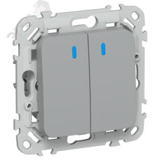 FLITE Выключатель 2-клавишный проходной с индикацией 10А ВС62-1-1-ФлС серый IEK