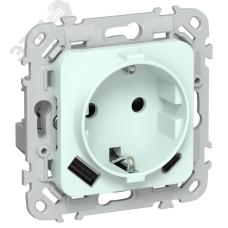 FLITE Розетка 1-местная с заземлением с защитными шторками 16А с USB A+C 20Вт РСЮшс11-0-ФлХЛ холодный лед IEK