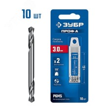 Сверло двухстороннее по металлу Проф-А, сталь Р6М5, класс А, Профессионал, 3.0х46 мм, 10шт