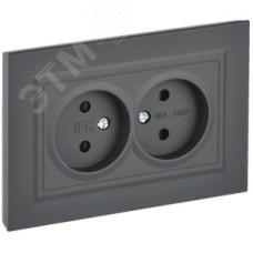 BRITE Розетка 2-местная без заземления с защитными шторками 10А в сборе РСш12-2-БрГ графит IEK