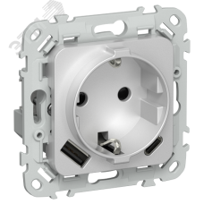 FLITE Розетка 1-местная с заземлением с защитными шторками 16А с USB A+C 20Вт РСЮшс11-0-ФлА алюминий IEK