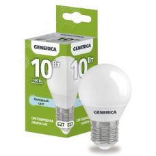 Лампа светодиодная G45 шар 10Вт 230В 6500К E27 GENERICA