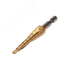 Сверло ступенчатое, 4-5-6-7-8-9-10-11-12 мм, Р6М5, ТИТАН, шестигр. хвостовик
