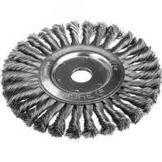 Щетка дисковая для УШМ, плетеные пучки стальной проволоки 0,5мм, 175х22мм ''ЭКСПЕРТ''.