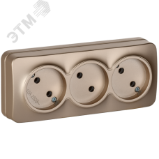 GLORY Розетка 3-местная для открытой установки без заземления без защитных шторок 10А РС23-2-ХШм шампань матовый IEK