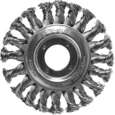 Щетка дисковая для УШМ, плетеные пучки стальной проволоки 0,5мм, 100х22мм ''Профессионал''.