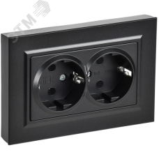 BRITE Розетка 2-местная с заземлением без защитных шторок плоская 16А в сборе РСПл12-3-БрЧ черный IEK