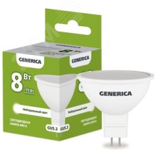 Лампа светодиодная MR16 софит 8Вт 230В 4000К GU5.3 GENERICA