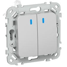 FLITE Выключатель 2-клавишный кнопочный проходной с индикацией 10А ВС62-2-1-ФлА алюминий IEK