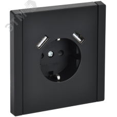 FORTE&PIANO Розетка 1-местная с заземлением с защитными шторками винтовое крепление 16А USB A+A 3,1А FP145 черный IEK