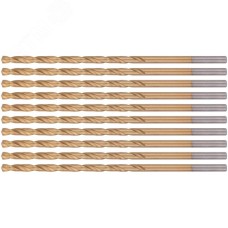 Сверла HSS по металлу, удлиненные, титановое покрытие 4.0х119 мм (10 шт)