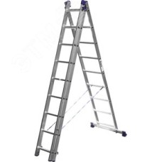 Лестница трехсекционная, алюминиевая, со стабилизатором, 9 ступеней