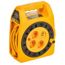 Катушка с заземлением и термозащитой УК15 3 места 2P+PE 3х1,5 мм 2 USB х 2 LED 15 м INDUSTRIAL