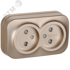 GLORY Розетка 2-местная для открытой установки без заземления с защитными шторками 10А РСш22-2-ХШм шампань матовый IEK