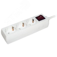 Удлинитель бытовой 3 розетки шнур 3м с заземлением с выключателем 16А