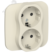 FLITE Розетка 2-местная с заземлением с защитными шторками безвинтовое крепление 16А в сборе РСш12-1-А-ФлСл сливочный IEK