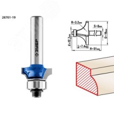 Кромочная калевочная фреза Профессионал №1, 19x7.4 мм, радиус 3.2 мм