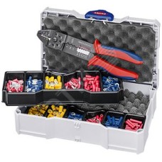 Набор контактных гильз в систейнере комплектация: пресс-клещи KN-9732240 гильзы флажковые (63x08 мм: 05-10 мм 15-25 мм 40-60 мм) наконечники кабельные кольцевые (4/5/6 мм 15 -25 мм 40-60 мм) соединители встык изолированныеованные (05-10 мм 15 -25 мм) гиль