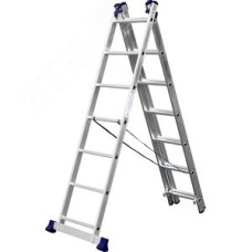 Лестница трехсекционная, алюминиевая, со стабилизатором, 7 ступеней