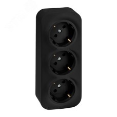 Розетка 3-местная для открытой установки с заземлением с защитными шторками с предварительным подключением 16А черный матовый QUTEO