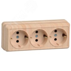 OKTAVA Розетка 3-местная с заземлением для открытой установки 16А РС23-3-ОС сосна GENERICA