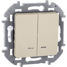 Выключатель 2-клавишный с подсветкой/индикацией 10АХ безвинтовое крепление слоновая кость INSPIRIA