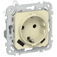 FLITE Розетка 1-местная с заземлением с защитными шторками 16А с USB A+C 20Вт РСЮшс11-0-ФлН навахо IEK