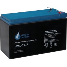 Battery Parus Electro, professional series HML-12-7, voltage 12V, capacity 7.2Ah (discharge 20 hours), max. discharge current (5sec) 140A, max. charge current 2.8A, lead-acid type AGM, terminals F2, LxWxH 151x65x94mm., total height with terminals 101mm., 