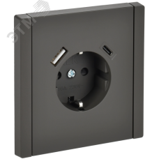 FORTE&PIANO Розетка 1-местная с заземлением с защитными шторками винтовое крепление 16А USB A+C 18Вт FP347 серый IEK