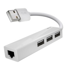 GCR PRO USB 2.0 Разветвитель на 3 порта + 10/100 Мбит/с Ethernet RJ-45, белый