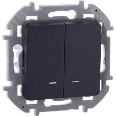 Выключатель 2-клавишный с подсветкой/индикацией 10АХ безвинтовое крепление антрацит INSPIRIA