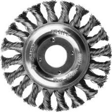 Щетка дисковая для УШМ, плетеные пучки стальной проволоки 0,5мм, 115х22мм ''Профессионал''.