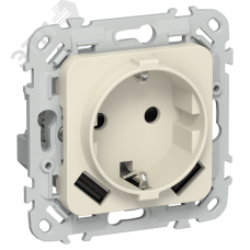 FLITE Розетка 1-местная с заземлением с защитными шторками 16А с USB A+A 3,1А безвинтовое крепление РСЮша11-1-ФлСл сливочный IEK